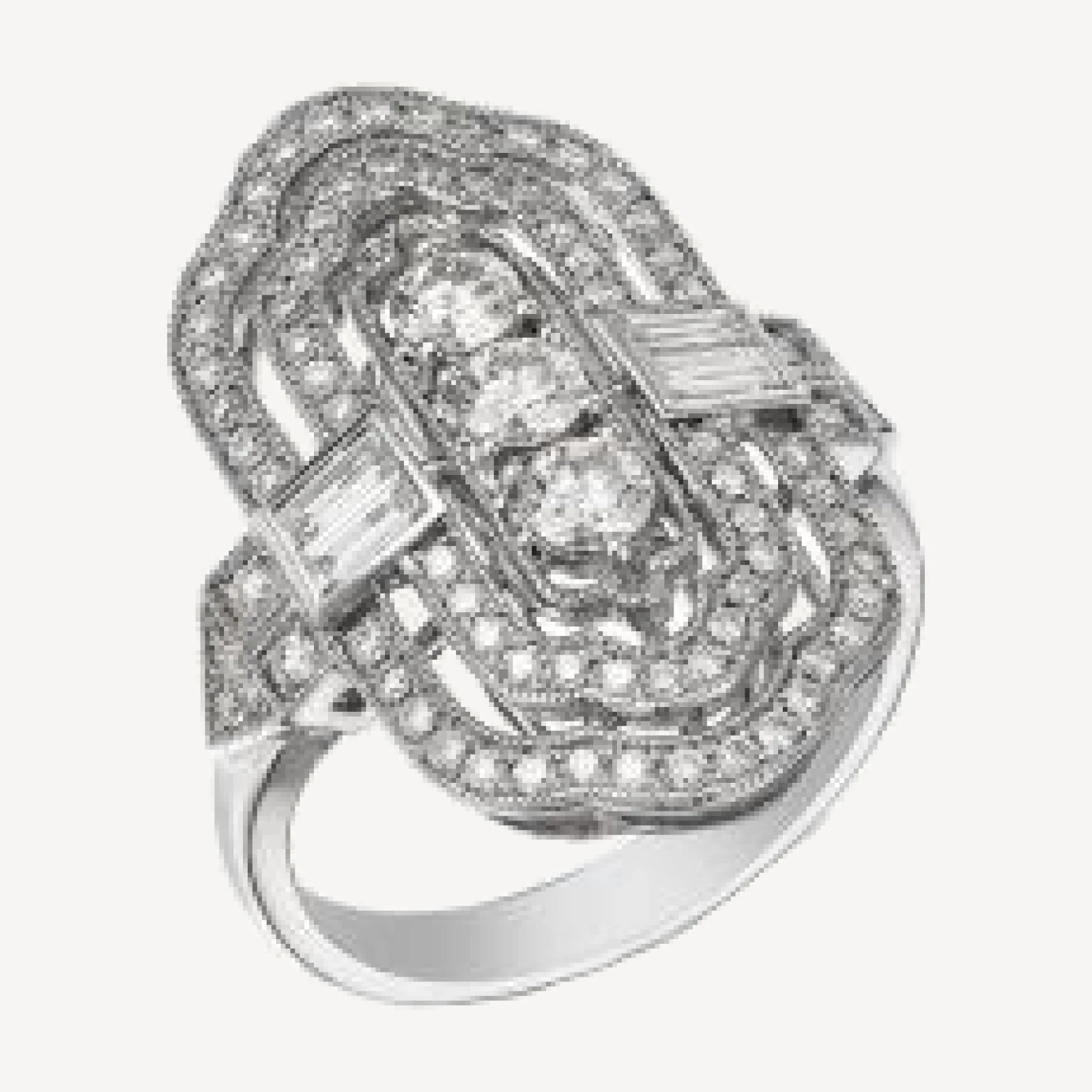 Bloomingdale's Fine Collection Diamond Round & Baguette Art Deco Ring 14K White Gold, 1.2 tcw