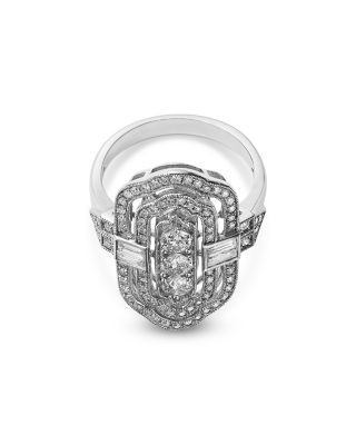 Bloomingdale's Fine Collection Diamond Round & Baguette Art Deco Ring 14K White Gold, 1.2 tcw