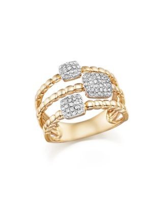 Diamond Pave Triple Row Beaded Band in 14K Yellow Gold, 0.25 tcw
