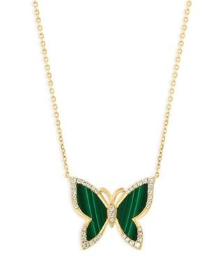 Bloomingdale's Fine Collection Malachite & Diamond Butterfly Pendant Necklace in 14K Yellow Gold, 16