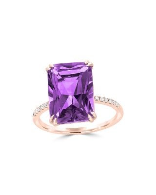 Amethyst and Diamond Statement Ring in 14K Rose Gold