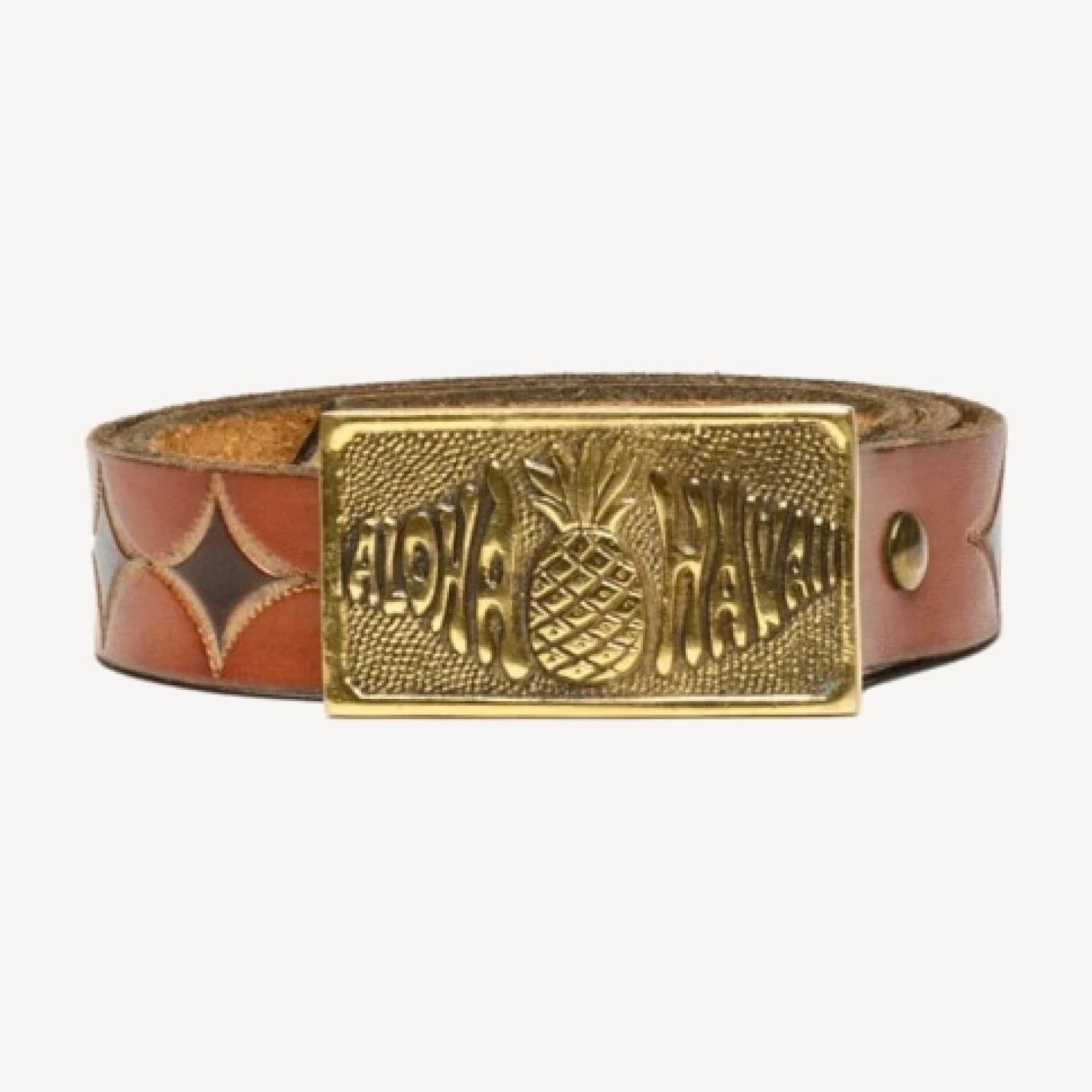 70s Aloha Brass Buckle on Embossed Belt
