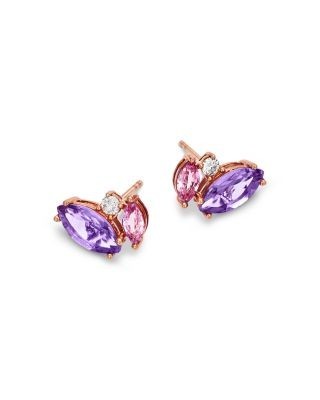 Bloomingdale's Fine Collection Pink Amethyst, Pink Sapphire & Diamond Cluster Stud Earrings in 14K Yellow Gold