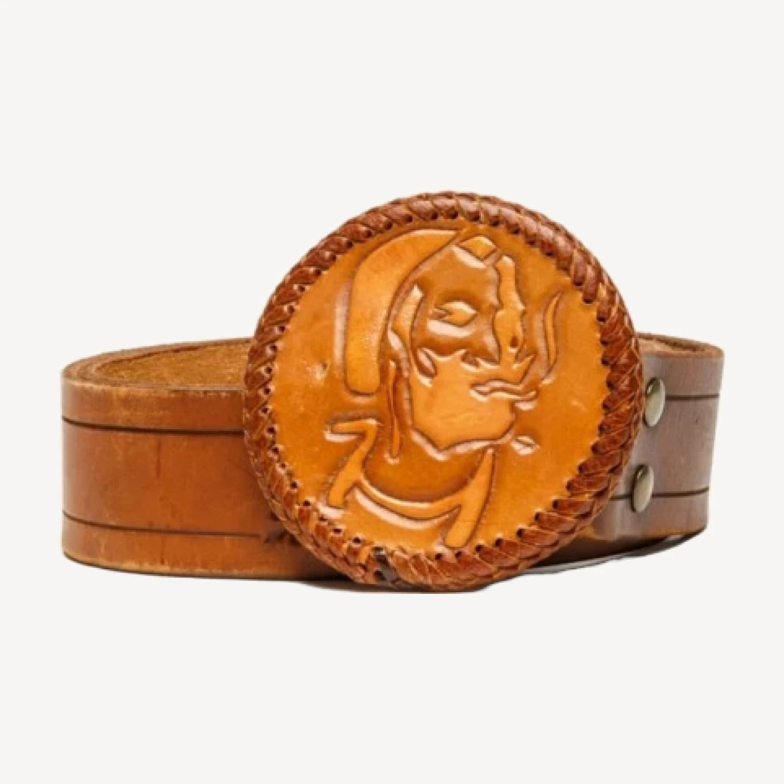 70s Zig Zag Leather Buckle on Embossed Belt