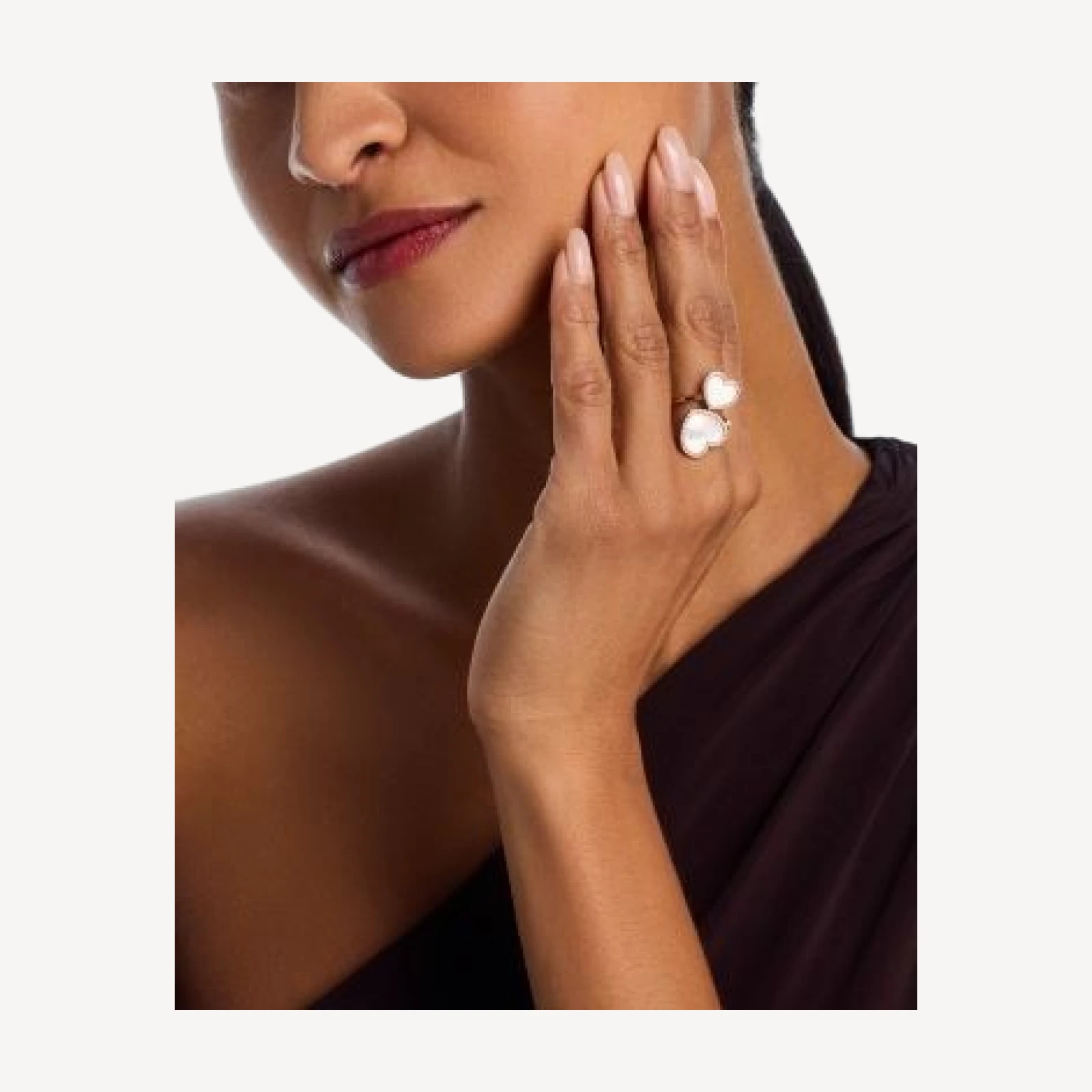 Bloomingdale's Fine Collection Mother of Pearl & Diamond Double Heart Bypass Ring in 14K Rose Gold