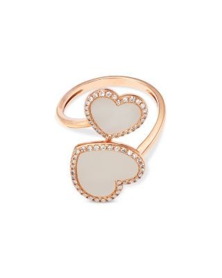 Bloomingdale's Fine Collection Mother of Pearl & Diamond Double Heart Bypass Ring in 14K Rose Gold