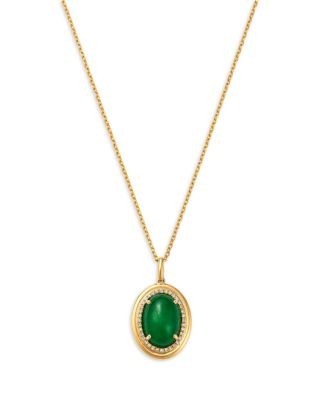 Bloomingdale's Fine Collection Dyed Jade & Diamond Halo Necklace in 14K Yellow Gold, 16-18