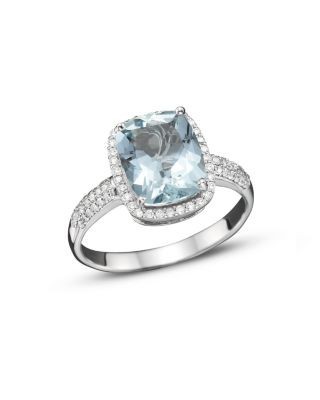 Aquamarine and Diamond Ring in 14K White Gold