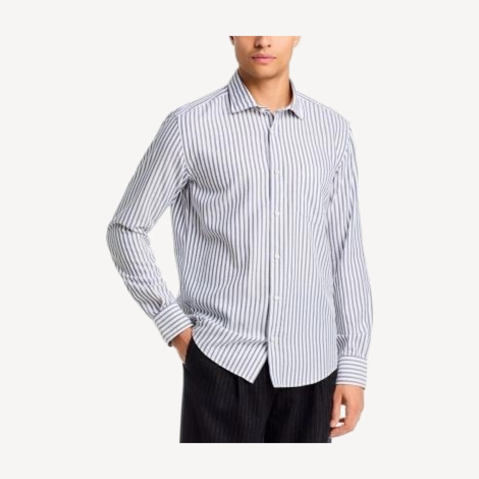 Boss Rob Spread Collar Stripe Cotton Shirt