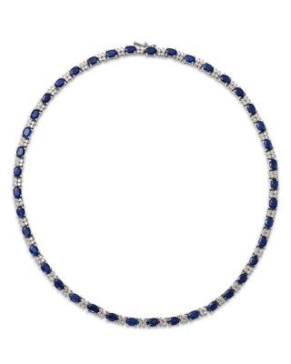 Bloomingdale's Fine Collection Blue Sapphire & Diamond Collar Necklace in 14K White Gold, 16 - Exclusive