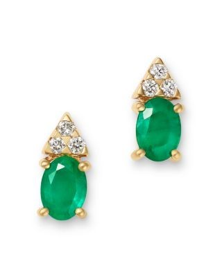 Bloomingdale's Fine Collection Emerald & Diamond Stud Earrings in 14K Yellow Gold