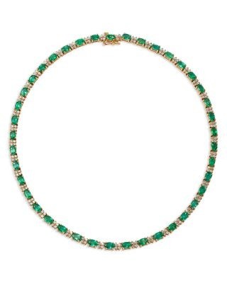 Bloomingdale's Fine Collection Emerald & Diamond Tennis Necklace in 14K Yellow Gold, 16