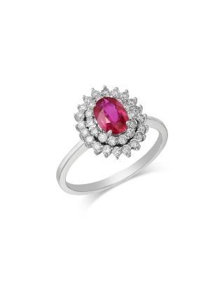 Bloomingdale's Fine Collection Ruby & Diamond Halo Ring in 14K White Gold