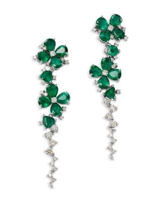Bloomingdale's Fine Collection Emerald & Diamond Flower Drop Earrings in 14K White Gold