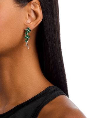 Bloomingdale's Fine Collection Emerald & Diamond Flower Drop Earrings in 14K White Gold