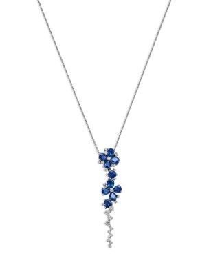 Bloomingdale's Fine Collection Blue Sapphire & Diamond Flower Pendant Necklace in 14K White Gold