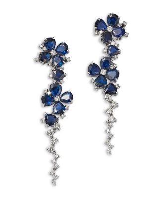 Bloomingdale's Fine Collection Blue Sapphire & Diamond Flower Drop Earrings in 14K White Gold