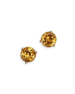 Citrine Round Stud Earrings in 14K Yellow Gold