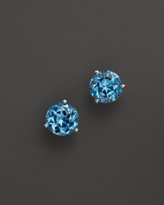 Blue Topaz Round Earrings in 14K White Gold