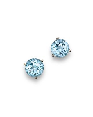 Aquamarine Round Earrings in 14K White Gold