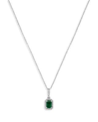 Emerald and Diamond Pendant Necklace in 14K White Gold, 16
