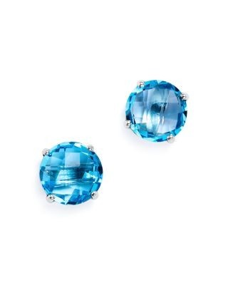 Blue Topaz Briolette Stud Earrings in 14K White Gold