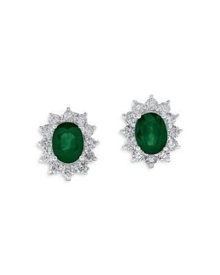 Bloomingdale's Fine Collection Emerald & Diamond Halo Starburst Stud Earrings in 14K White Gold