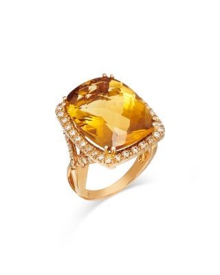Bloomingdale's Fine Collection Citrine & Diamond Halo Ring in 14K Yellow Gold