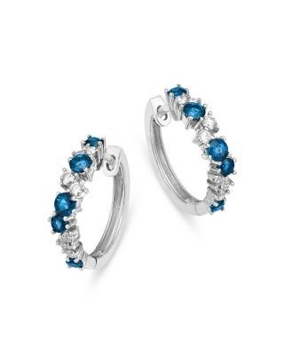 Bloomingdale's Fine Jewelry Blue Sapphire & Diamond Huggie Hoop Earrings in 14K White Gold
