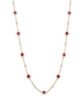 Bloomingdale's Fine Collection Ruby & Diamond Bezel Station Necklace in 14K Yellow Gold, 17