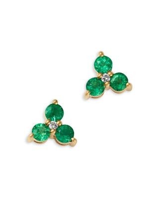 Bloomingdale's Fine Collection Emerald & Diamond Trio Stud Earrings in 14K Yellow Gold