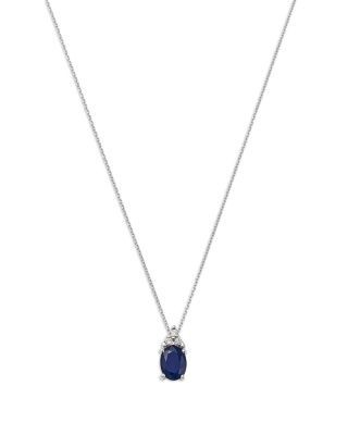 Bloomingdale's Fine Jewelry Blue Sapphire & Diamond Pendant Necklace in 14K White Gold, 16