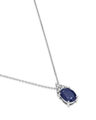 Bloomingdale's Fine Jewelry Blue Sapphire & Diamond Pendant Necklace in 14K White Gold, 16