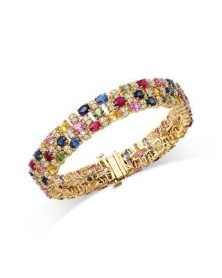 Bloomingdale's Fine Jewelry Luxe Collection Rainbow Sapphire & Diamond Triple Row Bracelet in 14K Yellow Gold