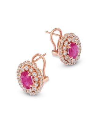 Bloomingdale's Fine Collection Ruby & Diamond Halo Stud Earrings in 14K Rose Gold