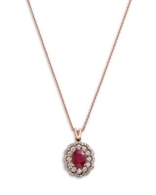 Bloomingdale's Fine Collection Ruby & Diamond Halo Pendant Necklace in 14K Rose Gold, 16