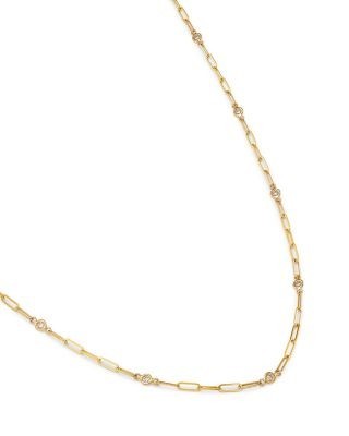Bloomingdale's Fine Collection Diamond Station Paperclip Chain Necklace in 14K Yellow Gold, 0.50 tcw
