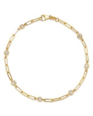 Bloomingdale's Fine Collection Diamond Station Paperclip Chain Bracelet in 14K Yellow Gold, 0.50 tcw
