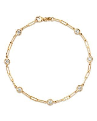 Bloomingdale's Fine Collection Diamond Station Paperclip Chain Bracelet in 14K Yellow Gold, 1.05 tcw