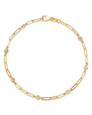 Bloomingdale's Fine Collection Diamond Station Paperclip Chain Bracelet in 14K Yellow Gold, 0.25 tcw