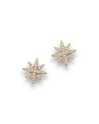 Diamond Starburst Stud Earrings in 14K Yellow Gold, .25 tcw