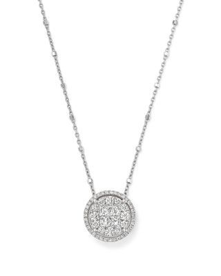Round and Princess-Cut Diamond Cluster Pendant Satellite Necklace in 14K White Gold, 1.0 tcw