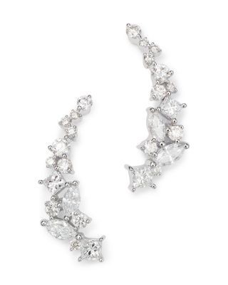 Diamond Fancy Cut Ear Climbers in 14K White Gold, 1.0 tcw