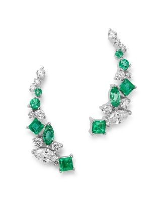 Bloomingdale's Fine Collection Diamond & Emerald Climber Earrings in 14K White Gold