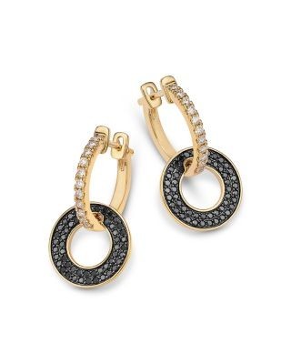 Bloomingdale's Fine Collection Black & White Diamond Circle Drop Earrings in 14K Yellow Gold, 0.9 tcw