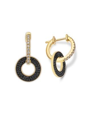 Bloomingdale's Fine Collection Black & White Diamond Circle Drop Earrings in 14K Yellow Gold, 0.9 tcw