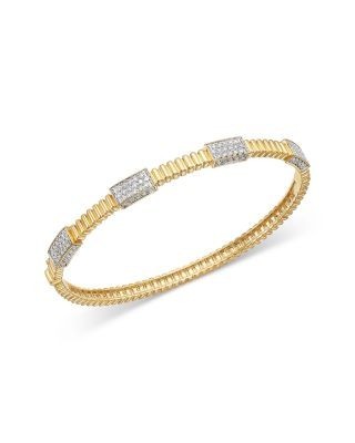 Bloomingdale's Fine Collection Diamond Cluster Station Textured Bangle Bracelet in 14K Yellow Gold, 1.0 tcw