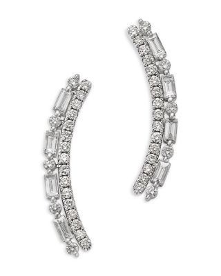 Bloomingdale's Fine Collection Diamond Round & Baguette Ear Climbers in 14K White Gold, 1.3 tcw