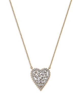 Bloomingdale's Fine Collection Diamond Scattered Cluster Heart Pendant Necklace in 14K Yellow Gold, 0.55 tcw