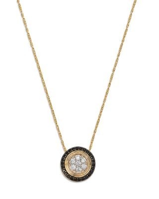 Bloomingdale's Fine Collection Black & White Diamond Halo Cluster Pendant Necklace in 14K Yellow Gold, 0.6 tcw